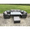 Wicker pe Rattan Garden Furniture Set Outdoor Rectangular Dining Table and Chair Sofa Set With 2 Side Tables Big Footstool Dark Grey Mixed - Fimous