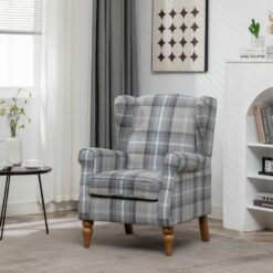 Wingback Chair Fireside High Back Armchair - Grey Check