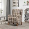 Wingback Chair Fireside High Back Armchair - Natural Check