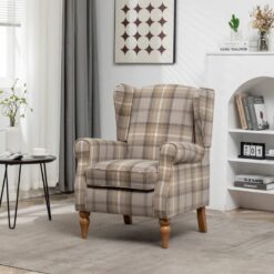 Wingback Chair Fireside High Back Armchair - Natural Check