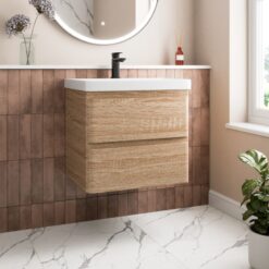 Wood Effect Bathroom Furniture Vanity Unit with Basin Sink Cabinet Storage 600mm Wall Hung