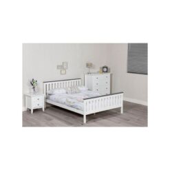 Wooden Shanghai Bed, White and Grey Painted Durable Bed Frame, Guest Bed, Bedroom Furniture with Grey Accents - 4FT6 Double