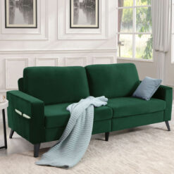 YODOLLA 2m Sofa Couch Nubuck Faux Leather Couch for Living Room Mid Century Modern Decor Furniture, Green