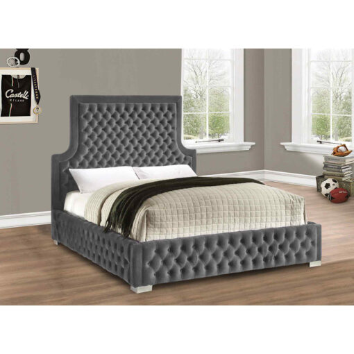 Yanis Bed King Plush Velvet Silver