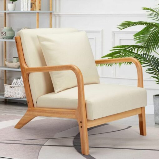 Yodolla - Accent Chair Upholstery Linen Retro Chair with Arm Living Room Furniture Beige