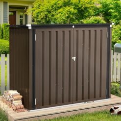 1.5x0.8m Garden Storage Shed, Bike Shed with Double Door and Opening Lid, Outdoor Storage Box for Bikes,Trash Cans, Garden Tools, Brown - Yodolla