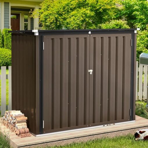 1.5x0.8m Garden Storage Shed, Bike Shed with Double Door and Opening Lid, Outdoor Storage Box for Bikes,Trash Cans, Garden Tools, Brown - Yodolla