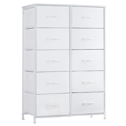 10 Fabric Drawers Dresser, Storage Chest Organizer Units Bins, Dresser & Chest Of Drawers, Storage Tower With Fabric Cabinet, Metal Frame Portable