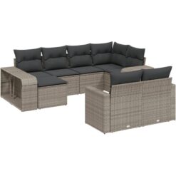 10 Piece Garden Sofa Set with Cushions Grey Poly Rattan vidaXL