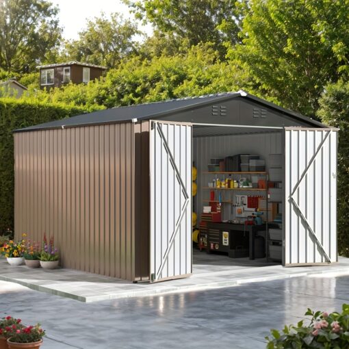 10 X 14 Ft Outdoor Storage Shed, Metal Garden Shed With With Frame Structure, Tool Sheds For Backyard Garden Patio Lawn Black