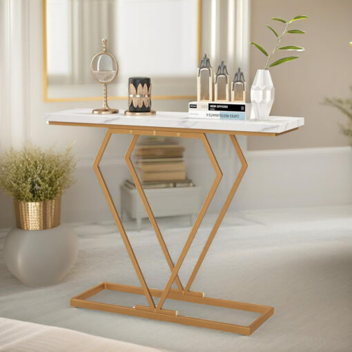 100Cm Console Table Marble Table with Gold Legs, Entryway Furniture