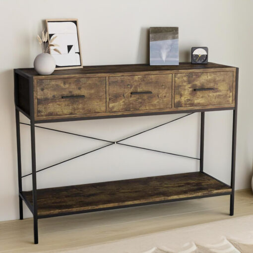 100Cm Console Table with 3 Drawers, Metal Frame, Entryway Furniture