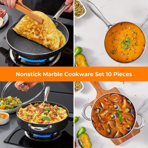 10pcs, Induction Hob Pans Set, Non Stick Large Pots And Pans Set, Compatible With All , Kitchen Cookware Cooking Set With Frying Pans/saucepans/ Pan/