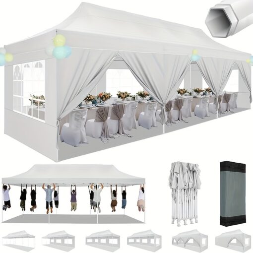 10x30ft Pop Up Canopy Heavy Duty, Foldable Upf 50+ Waterproof & Windproof Outdoor Wedding Party Tents For Parties Gazebo With Roller Bag, 5 Sidewalls