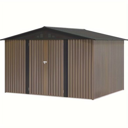 10x8 Ft Outdoor Metal Storage 385 Cubic Feet Galvanized Tool Shed With Doors And Ventilation