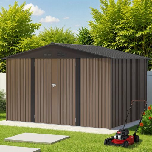 10x8ft Outdoor Storage Shed, Spacious Metal Tool Shed With Lockable Doors & Ventilation For Patio, Lawn, And Backyard, Ideal For Storing Garden