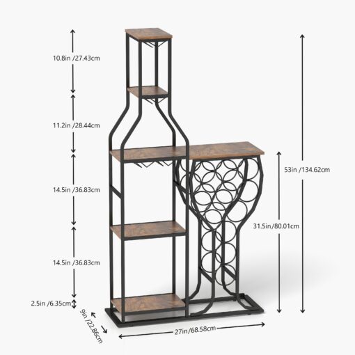 11 Bottle Rack - 5-tier Freestanding Storage With Hanging And Multiple Storage Shelves - Home, Storage In Kitchen, Dining Room, Or Any Room, This Is