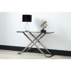 120cm Metal Console Table for Living Room Furniture, Modern Glass Top Hallway Table, Entrance Table - Gun Metal