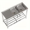 120x50cm Stainless Steel Commercial Catering Sinks Reversible Kitchen Double Bowls Work Table With Drainer Unit