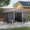 13 X 11ft Metal Garden Shed, Outdoor Storage With Ventilation Slots, Foundation Kit And Lockable , Grey