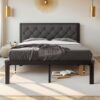 14" Metal Bed Frame, Faux Leather Platform Bed Frame With Button Tufted Headboard, Steel Slats Support, Easy Assembly, No Box Spring Needed