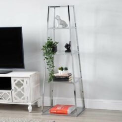 151cm Bookcase for Living Room Furniture, Tall Freestanding Metal Bookshelf for Study Room - Chrome