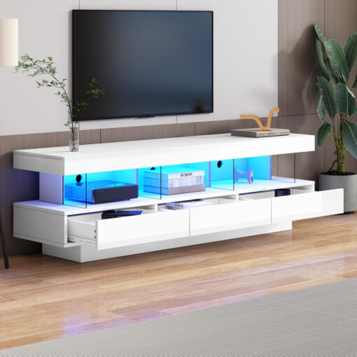 160cm Tv Stand With 3 Drawers And 3 Niches, Led Lights