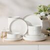 18 Pcs Dinnerware Set Ivory White Porcelain Tableware With Dinner Plate Dessert Plate & Salad Bowl Service For 6