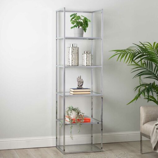 189cm long Book Shelf for Study Room Furniture, Metal Ladder with 5-Tier Chrome Finish - Silver