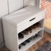 1pc 24" White Entryway Shoe Storage Bench W/ Open Shelf, For 6 Pairs, Shoe Cabinet, Home Furniture