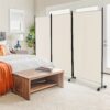 1pc 3-panel Wood Room Divider, 6.5ft Rolling Privacy Screen With Lockable Wheels, Foldable Partition Wall, White, For Home And Office Use, Home Decor