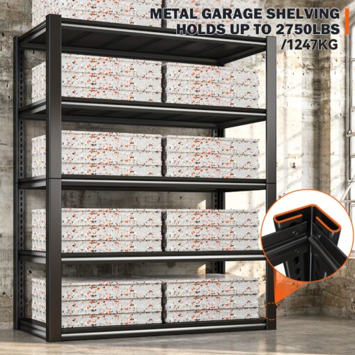 1pc 48''w Garage Shelving 2500lbs Heavy Duty Storage Shelves, 72''h Heavy Duty Metal Shelving, Adjustable 5 Tier Metal Shelves For Storage Rack,