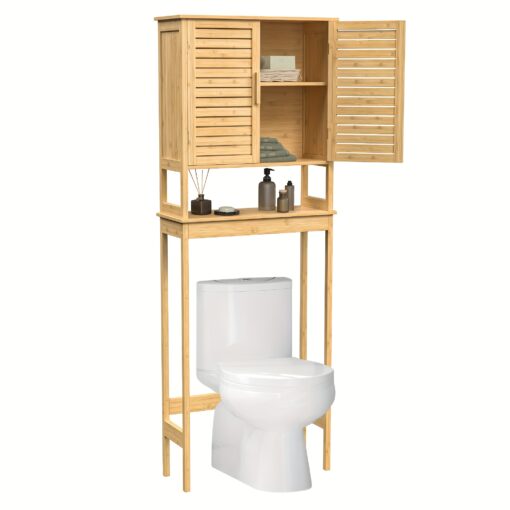 1pc Over The Toilet Storage Cabinet, Bathroom Cabinet With Adjustable Inside Shelf And Bottom Bar, Space-saving Toilet Rack