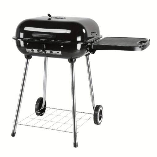 1pc, Portable Charcoal Grill With Wheels And Foldable Side Shelf, Large Bbq With Adjustable Vents On Lid For Outdoor Party Camping Picnic