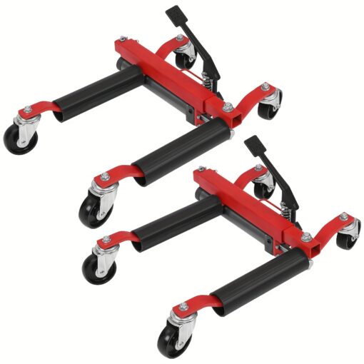 2 Packs 3000lbs Capacity Hydraulic Car Wheel Dolly Tire Jack, Heavy Duty Rollers Skates With Ratcheting Foot Pedal For Truck Rv Trailer Tire Auto