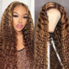 200% 13x4 Highlight Human Hair Wig Deep Wave Lace Front Wig For Women 13x4 Ombre Lace Frontal Wig Human Hair Free Part Pre Plucked With Baby Hair