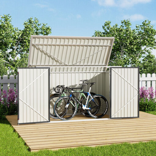 210cm w Bike Sheds Heavy Duty Steel Bicycle Debris Storage Shed, Charcoal Black