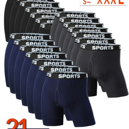 21pcs Men's Antibacterial Underwear, Casual Boxer Briefs Shorts, Breathable Comfy Stretchy Boxer Trunks, Sports Shorts