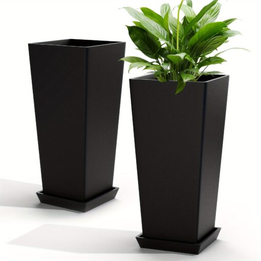 2pcs Outdoor Planters 24 Inch, Outdoor Planter Larger Flower Pots Indoor Taper Garden V Shape Tall Planters 24 Inches Garden Planter - Black