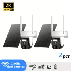 [2pcs] Wireless Outdoor Solar Security Camera, 2k 360 Panoramic Tilt Low-power Wifi Security Camera, 2.4gwifi, Pan/tilt With Ai Motion Detection,