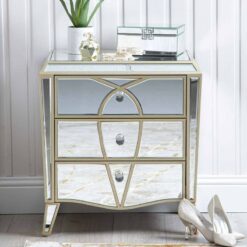 3 Drawers Mirrored Bedside Table for Bedroom Furniture, 63.5cm mdf Side Table Storage Cabinet - Champagne