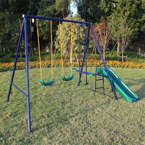 3 In 1 Multifunction Kids Swing Set Outdoor Heavy Duty Extra Large Swing Frame With 2 Adjustable Swing, 1 Glider Slide