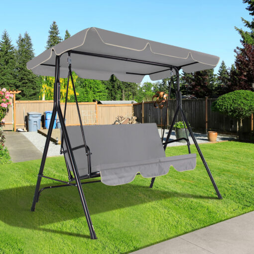 3-seat Outdoor Porch Swing, Patio Swing Chair With Adjustable Canopy & Durable Metal Frame, Garden Swings Chair With Removable Cushions For Backyard,