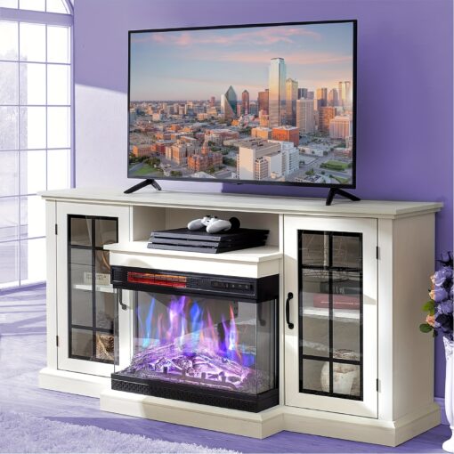 3-sided Glass Fireplace Tv Stand For Tvs, Entertainment Center Console Table With 12 Color Fireplace