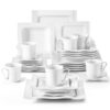 30 Piece Dinner Set Ivory White Porcelain Tableware Bowls And Plates Set Service For 6