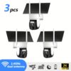 [3pcs] 360 Solar Panel 2k Fhd Wifi Ip Security Camera Wireless Outdoor, Ip66 Waterproof, With Ai Motion Detection, Color Night Vision And Two-way