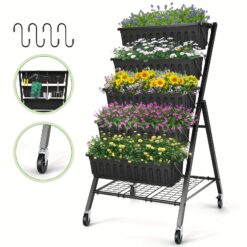 4 Ft Vertical Garden With Removable Locking Wheels 5-tier Raised Garden Bed Planter Box For Patio Outdoor Planting Flower Freestanding Garden Planter