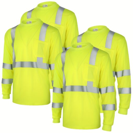 4 Pcs Long Sleeve Safety Shirt High Shirts Reflective Construction Shirts Long Sleeve Work Shirts For Men Women ()