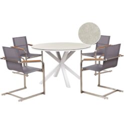 4 Seater Garden Dining Set Outdoor Furniture Aluminium Stainless Steel Ceramic Glass Table Top White and Grey Maletto/Cosoleto