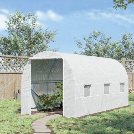 4.5 X 2 X 2 M Large Galvanised Steel Frame Outdoor Poly Tunnel - Greenhouse - White